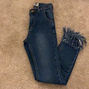 Boohoo fringe high waisted skinny jeans